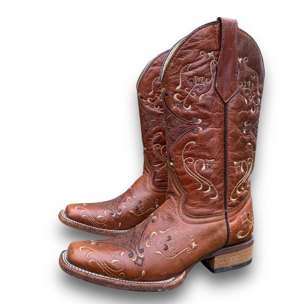 Circle G Cognac Embroidered Cowgirl Leather Cowboy Boots Women’s size 7.5 - Picture 15 of 16